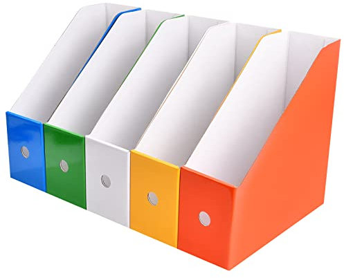 Lot de 5 porte-revues en carton avec étiquettes - Pliable - Format A4 - Multicolore - Pour bureau, école, maison, dortoir (multicolore)