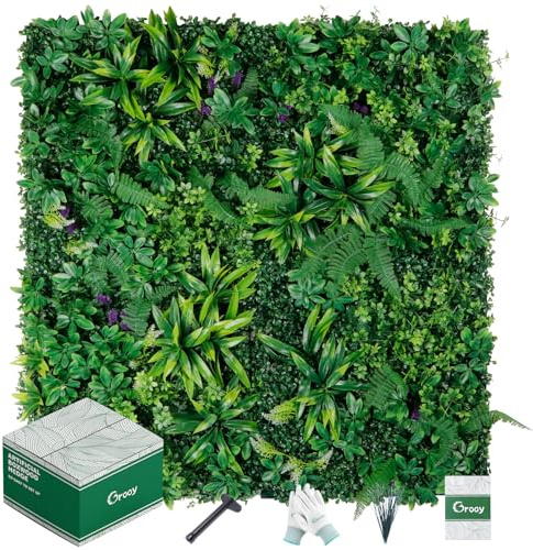 Grooy Artificial Boxwood Panels, 12pcs Grass Wall Panels 20x20(33.33sq.ft), Privacy Hedge Fence Screen with UV Protection, Fake Greenery Backdrop for Indoor Wedding and Outdoor Garden Backyard