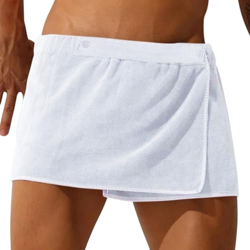 Oanviso Asciugamano da Bagno Uomo con Tasca Classico Colore Solido Pull-On Asciugamano da Bagno Gonna con Elastica Kilt da Sauna per Casa o Sauna Morbido Confortevole C Bianco (30 * 140) CM