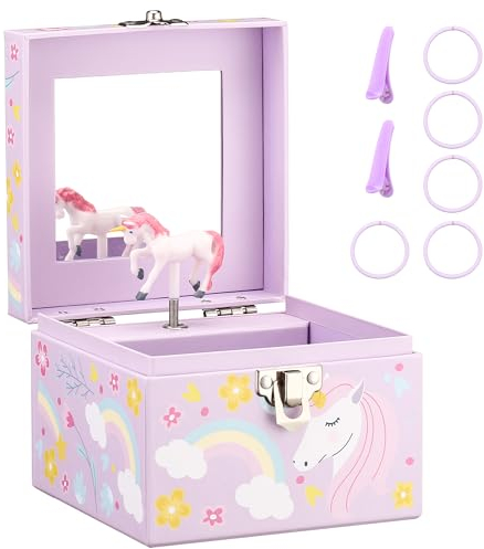 Behave Einhorn spieluhr schmuckkastchen madchen fur Madchen und Kinder mit sich drehendem Einhorn, bezaubernden Melodien, eingebautem Spiegel und verspielten Extras