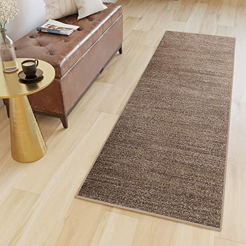 TAPISO Sari Teppich Läufer Meterware Wohnzimmer Schlafzimmer Küche Flur Brücke nach Maß Braun Beige Einfarbig Meliert ÖKOTEX 120 x 1500 cm