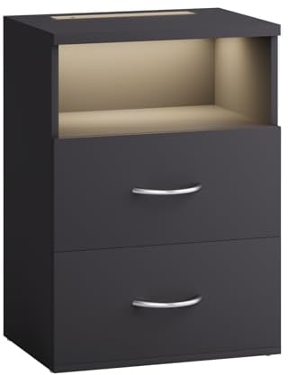 Casaria® Nachttisch Touch LED Beleuchtung 40x28x55cm Dimmbar Holz 2 Schubladen Boxspringbett Schlafzimmer Wohnzimmer Beistelltisch Nachtschrank Anthrazit