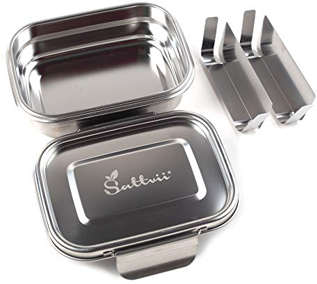 Sattvii® Premium Edelstahl Lunchbox | Auslaufsicher | Spülmaschinenfest | Nachhaltige Kinder-Brotdose mit Fächern | 780 ml | BPA-frei