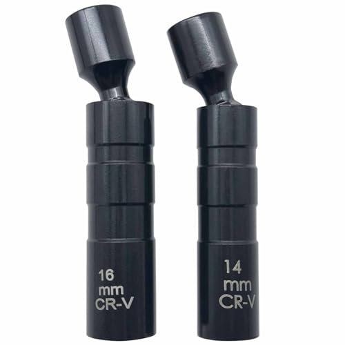 QISF 2 Pack Thin Wall Spark Plug Socket - 3/8 Inch 12-Point Universal Joint Magnetic Swivel Spark Plug Socket,14mm & 16mm Flexible Spark Plug Puller, Spark Plug Removal Tools