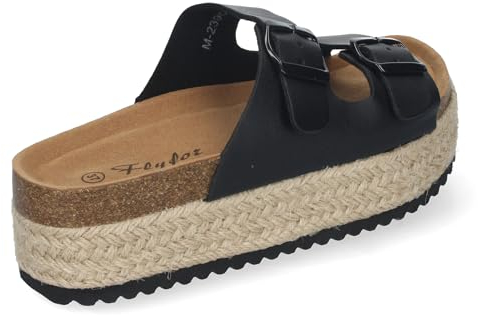 shoes&blues.es 84722 Sandalia de Plataforma para Mujer, Comodas y Elegantes, Forradas de Yute, con Planta Anatomica, y Hebillas en la Pala, Ideales para Primavera Verano Negro Talla 39