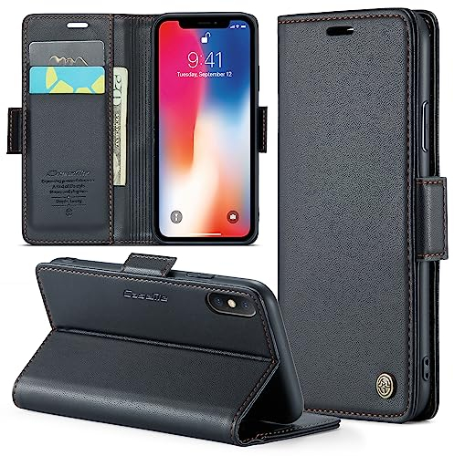 Phernykas Cover for iPhone X & iPhone XS Wallet Case with Card Holder, Kickstand RFID Blocking Magnetic Closure Shockproof Protective PU Leather for iPhone X & iPhone XS Flip Case Wallet - Black