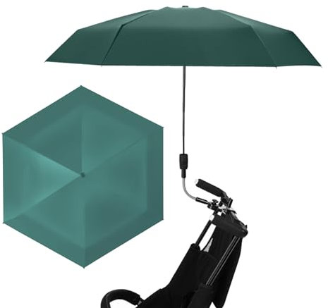 Sombrilla para Cochecito de Bebé, Sombrilla para Silla de Playa con Abrazadera Universal, Sombrilla Portátil con Clip para Silla de Ruedas, Sombrilla para Todo Tipo de Clima para Llover Sol,(Verde)