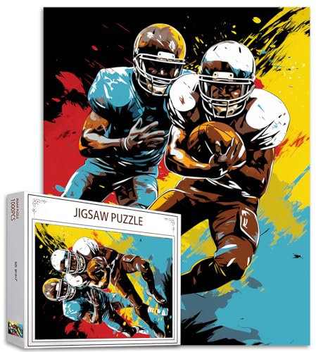 American Football Athletics Jigsaw Puzzles 1000 Pieces for Adults, Families (Sport Player,Ball,Helmet) Pieces Fit Together Perfectly 19.7''x27.6''inch Graffitic Frameable Magic Puzzle Art（Brown）