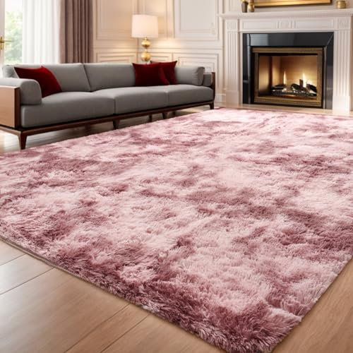 ISMOL Weicher Flauschiger Zottelteppich Wohnzimmer Schlafzimmer Flächenteppich Waschbarer Rutschfester Teppich Im Freien Flur Moderner Dekorativer Teppich(120x160cm, Rosa Gekoppelt)