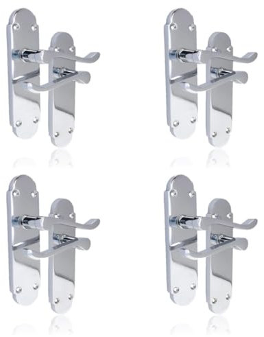 Polished Chrome Scroll Door Handle Set - Victorian Style Internal & External Lever Door Handles with Backplate 170mm x 42mm Sets 4