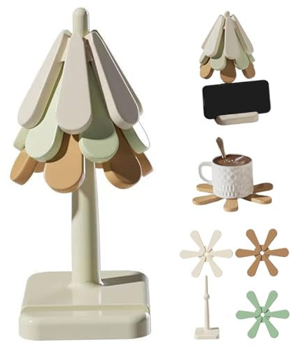 Tree Coasters 3PCS Heat-Resistant Silicone Tree Trivet with Stand Foldable Hot Plate Mat Reusable Trivets for Hot Dishes/Pot/Bowl/Teapot/Hot Pans