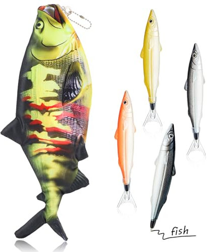 Sinmoe Fisch Federmäppchen Neuartige Fisch Federtasche Fisch Geldbörse Lustige Stifttasche mit Gepolstert Dick Schaumstoff Futter und 4 Süße Fisch Stifte Geschenke(Neuartig,Mehrfarbig)