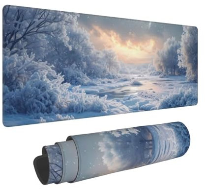 Grand tapis de souris de jeu 1200x600x3mm Multifonction Mouse Pad, avec bords cousus, base en caoutchouc naturel antidérapant durable tapis de clavier Paysage de neige Tapis de Bureau pour Gamer E-703