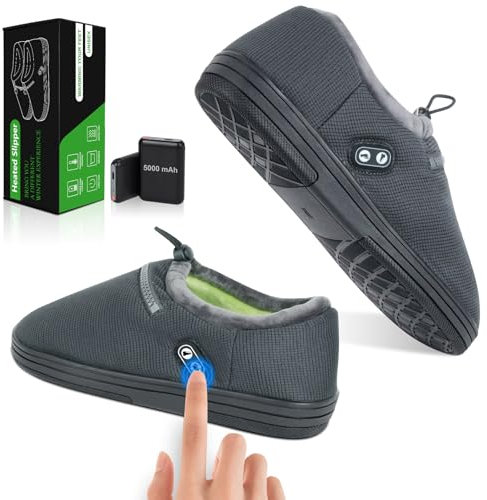 Pantofole Riscaldate, Rtdep Scaldapiedi Elettrico con batteria da 5000mAh 5V, Scaldapiedi con doppio interruttore, Scalda Piedi Donne Uomini, 3 livelli di temperatura Scaldapiedi Pantofole