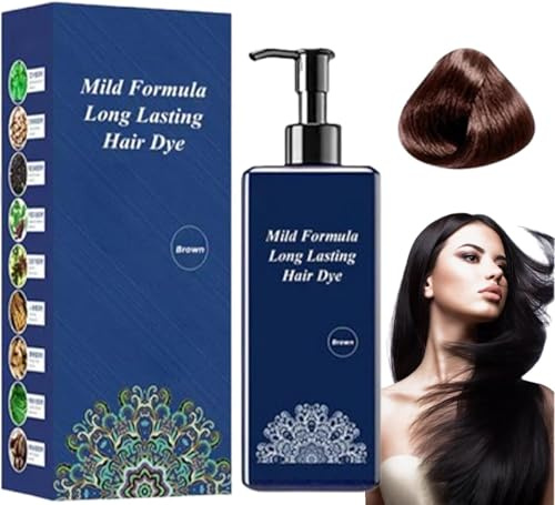 Mild Formula Long Lasting Hair Dye, Natural Plant Extracts Long-Lasting Hair Color Dye Cream, Gray Hair Coverage, Hair Color Shampoo for Men and Women (Brown, 15cm)