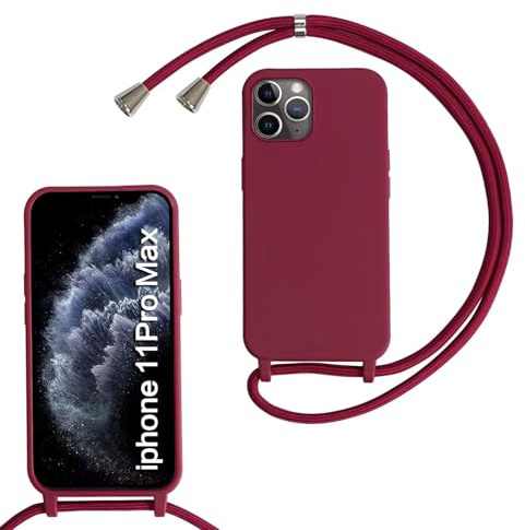 xinyunew Handykette für iPhone 11 Pro Max Hülle mit Band, Handyhülle mit Schnur zum Umhängen, weiche TPU Silikonhülle mit Band [abnehmbar] Halskettenhülle für iPhone 11 Pro Max-Rot