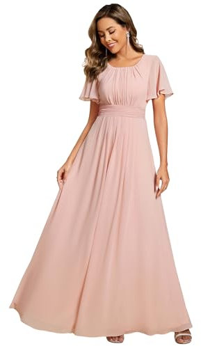 Ever-Pretty Robes de Demoiselle d'honneur Col Rond Manches Longue Grand Taille Robe Soirée Femme Longue Rose 54