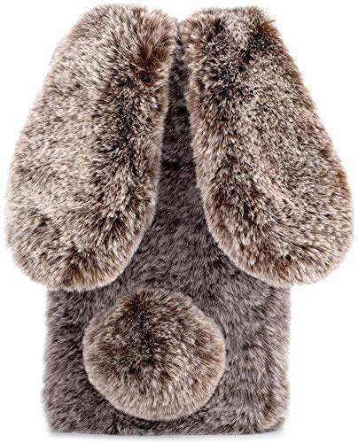 BLOTECH Warm Hülle für HMD Skyline Hase Pelz Handyhülle Kaninchen Case Schutzhülle Niedlich Pelzigen Hase Fell Winter Weicher und Bequemer Etui Flauschige Plüschbezug Schale Tasche Cover,Braun