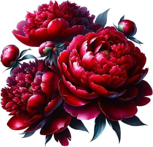x4 Peony Flower Vinyl Stickers, Vibrant Blackout Waterproof Decals, Multi Purpose 1@ 20cm Tall Ideal for Toilets car or Laptop. 3@ 7cm Tall Ideal for Phone, Cups & Mugs (Red)