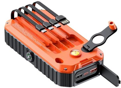 Chargeur solaire avec manivelle - Chargeur de téléphone portable - Batterie externe 20 000 mAh avec manivelle, lumière stroboscopique SOS et lampe d'urgence pour la maison, la randonnée, le camping
