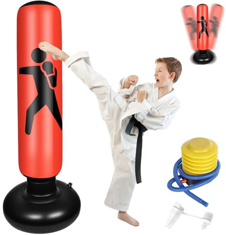 Trendecor Boxsack Stehend, 160 cm Standboxsack mit Luftpumpe Tragbares Aufblasbarer Boxsack Punchingball Hause Geschenk für Training Taekwondo Kampfsport Praxis Karate Unisex