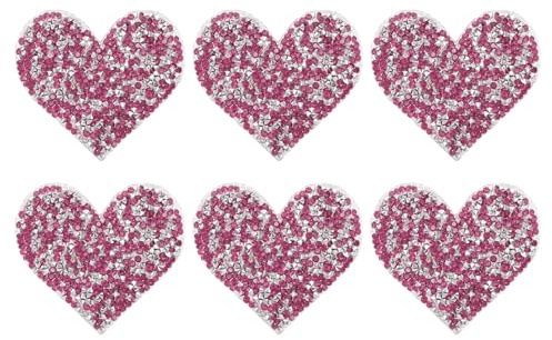 CAPASTEC Herzpatches Dunkelviolett 6 Stück Für Kleidung Hüte Reparatur | Glitzernde Rhinestone, Für Kleidung Hüte Jacken Hosen, Dekoration & Reparatur, Aufnähen, Heißkleber, Größe 7x6.5cm
