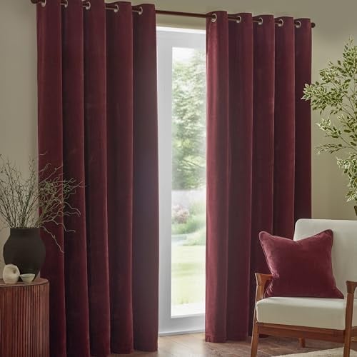 Yard Heavy Chenille Ösen Vorhang Paar – Linie Raum Dunkelung Weiches Samt Vorhänge (Rote Bete – Breite 117 x Länge 183cm)