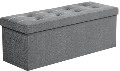 Oak & Tea Sitzbank mit Stauraum, klappbare Sitztruhe, klappbare Aufbewahrungsbankett, Aufbewahrungsbox, 110x38x38cm, bis 300 kg belastbar, 3 Inneneinlagen & Seitentaschen, Grau