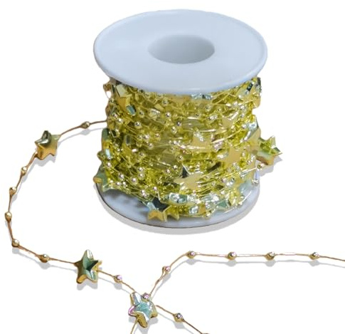 1 rotolo di perline per albero di Natale, 8 m, decorazione per ghirlanda di perline, da appendere al soffitto, per fai da te, Natale, scale, matrimoni, costumi (oro)