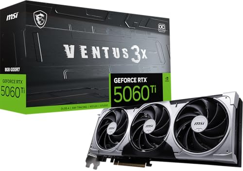msi Gaming RTX 5060 Ti 8G Ventus 3X OC Graphics Card (8GB GDDR7,128-bit, Extreme Performance: 2602 MHz, DisplayPort x3 2.1a, HDMI 2.1b, NVIDIA Blackwell Architecture)