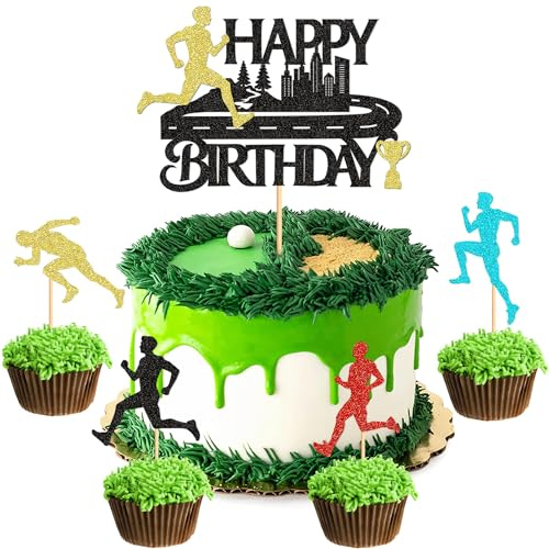 Blumomon 25Pcs City Running Happy Birthday Cake Topper Colored Runner Cupcake Toppers Marathon Theme Cupcake Toppers Running Enthusiastaby Birthday Sports Theme Party Cake Decoration