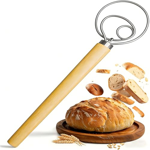 Dänischer Schneebesen, Sauerteig Zubehör, Dänischer Schneebesen mit langem Holzgriff, Dänischer Teigbesen Brotbackzubehör