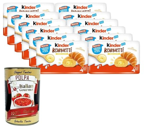 Italian Gourmet Kinder Kornetti Crema al Latte, Croissant mit Milchcremefüllung, 270g, 12er Pack (72 Stück)+ Italian Gourmet Polpa 400 g