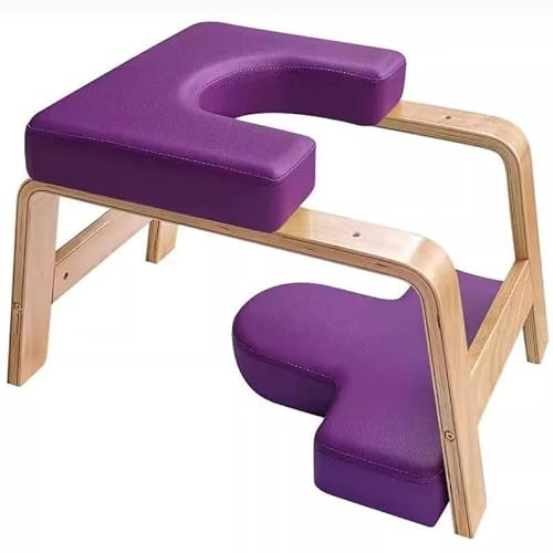 Kopfstandbank, Inversionsstuhl-Trainer mit Kissen, Yoga-Hocker aus Holz für Gleichgewichtstraining, tragbare Handstand-Stützbank für das Heim-Fitness-Büro Purple