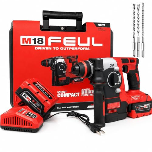 Trapano Tassellatore a Percussione SDS PLUS M88 con Motore Brushless 2 Batterie 5Ah 2.3J 0-1200 RPM 3200 BPM Luce LED Martello Perforatore