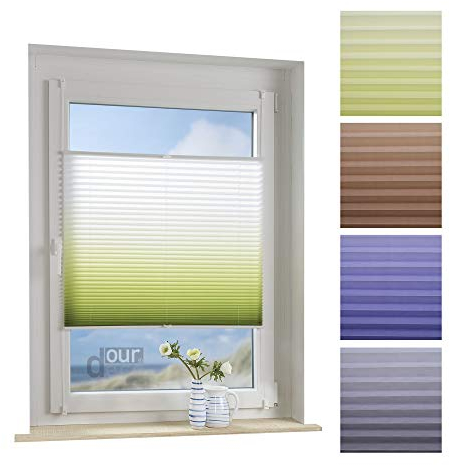ourdeco® Plissee mit Farbverlauf / 60 x 130 cm weiß-grün/lichtdurchlässig, Blickdicht/Farben: Blau, Braun, Grün, Grau