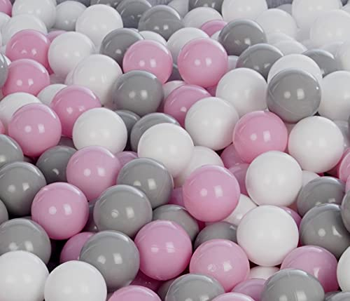 Velinda 150 Bälle,Bällebad/Bällezelt/Kinderpool Plastikbälle Spielbälle Kinderbälle O7cm (Farbe der Bälle: weiß,rosa,grau)