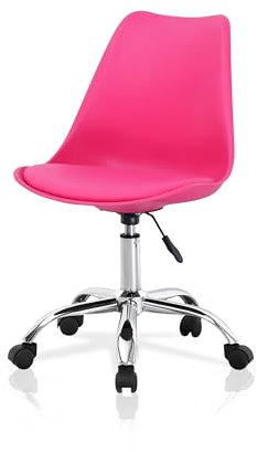 La Silla Española Modelo Sanabria Silla de Escritorio con Ruedas, Acabado en Rosa. ABS y Silla Acolchada en PU (simil Polipiel)