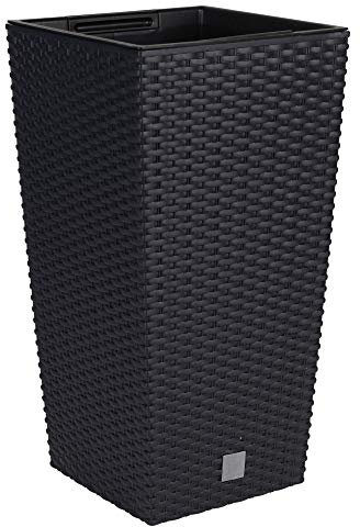 URBNLIVING Set of 2 Tall Rattan Design Flower Pots Round or Square (Large Square x 2, Black)