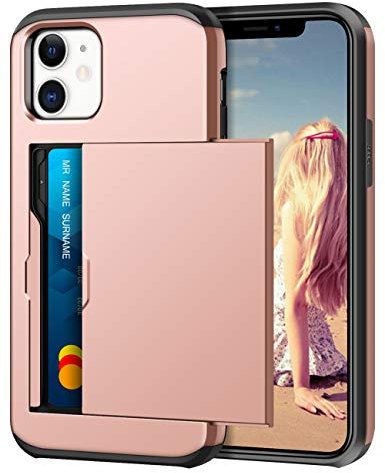 Coolden Compatible with iPhone 12 Mini Case Shockproof Case for iPhone 12 Mini Wallet Case Protective Rubber Bumper Phone Case Card Holder Slot Wallet Case Compatible with iPhone 12 Mini (Rose Gold)