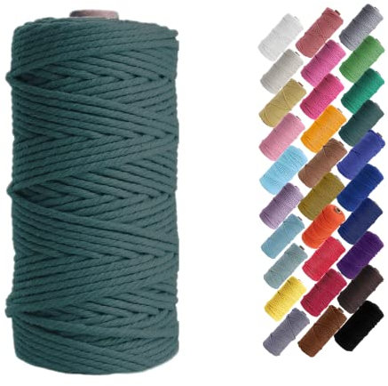Binwat 3mm x 100m Natural Cotton Cord Yarn Macrame Rope Cord for Wall Hangings, Plant Hangers, DIY Crafts, Home Decorations, Gift Wrapping (Dark Green)