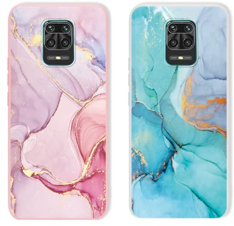 Yoedge Schutzhülle für Xiaomi Redmi Note 9 Pro 4G / Note 9S, Rosa und Weiß, Silikon, Motiv Zeichnung, ultradünn, stoßfest, TPU, weich, Cover Case für Redmi Note 9S 6,67 Zoll, Marmor, 2 Stück