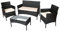 Straame 4PC Rattan Garden Furniture Set with Table, Double Seated Sofa and 2 Cushion Chairs, Outdoors Rattan Set, Weather Resistant, Comfortable Stylish Pool Side, Patio Lounger Set (Black)