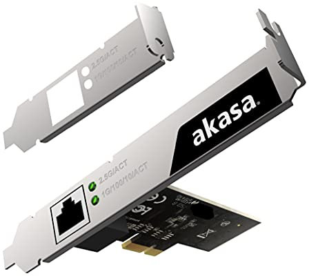 Akasa 2,5 Gigabit PCIe Netzwerkkarte | 10/100/1000/2500 Mbps | RJ45 Ethernet Port | Unterstützung Low Profile Case | Kompatibel mit Windows 7/8.X / 10 Linux 4.x oder höher | AK-PCCE25-01