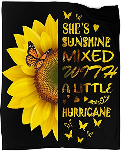 RIVPAVT Decke mit Sonnenblumen-Schmetterlingen, weich, warm, leicht, gemütlich, Plüsch, Überwurf, Decke, Bett, Couch, Sofa, Büro, Dekoration, 127 x 152,4 cm, Geschenke für Frauen