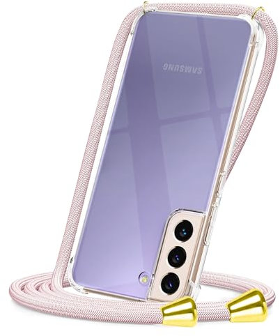 CAROKI Crossbody Case for Samsung Galaxy S21, Necklace Mobile Phone Cover with Cord Strap,Clear Transparent TPU Soft Samsung Galaxy S21 Cover Holder with Neck Cord Lanyard Strap-Rose Gold