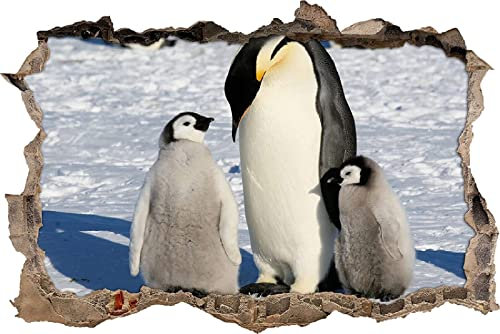 3D-Effekt Wandtattoo Pinguin Aufkleber Durchbruch selbstklebendes Wandbild Wandsticker Stein Wanddurchbruch Wandaufkleber Tattoo, Größe 80x120cm