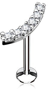 BlackAmazement 316L Edelstahl Labret Monroe Tragus Helix Ohrstecker Bogen Zirkonia CZ Silber Rose Gold pink Aqua Damen (Farbe Silber - Stablänge 6 mm)