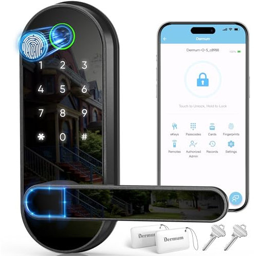 Serrure intelligente numérique à empreinte digitale sans clé : serrure de porte électronique avec code passe, bouton de porte électrique, poignée de porte biométrique (noir)