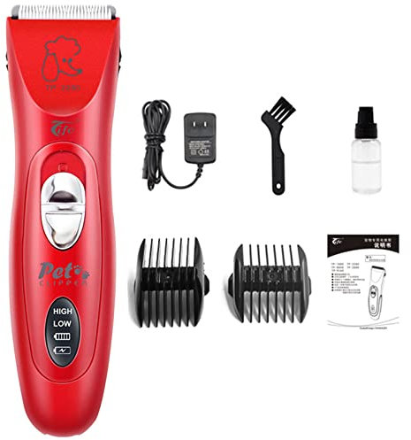 Foern Dog Clippers Low Noise for Grooming, Cordless Electric Quiet Pet Shaver with USB Rechargeable, Dog Grooming Clippers Kits Shaver Shears Dog Nail Clippers for Dogs Cats,Red